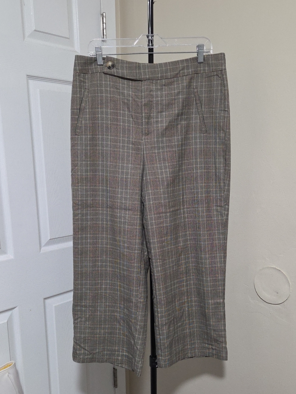 Simons Contemporaine Women's Plaid Wide-Leg Cropped Pants - Brown/Gray